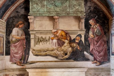 Lamentação do Cristo Morto entre os dois santos de Orvieto (S. Parenzo à direita e S. Faustino à esquerda) de Luca Signorelli