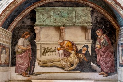 Lamentação do Cristo Morto entre os dois santos de Orvieto (S. Parenzo à direita e S. Faustino à esquerda) de Luca Signorelli