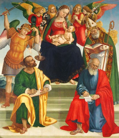 Madonna e Child with Saints and Angels, meados ou finais de 1510s. de Luca Signorelli