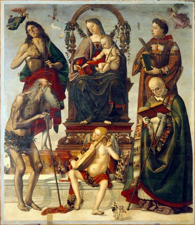 Pala de Santo Onuphrius, Madonna e Criança com Santos, de Luca Signorelli (ca 1445-1523), óleo sobre madeira, 221x189 cm. de Luca Signorelli