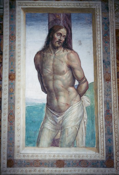 O flagelo de Jesus, fresco de Luca Signorelli, abadia de Monte Oliveto Maggiore, Toscana, Itália de Luca Signorelli