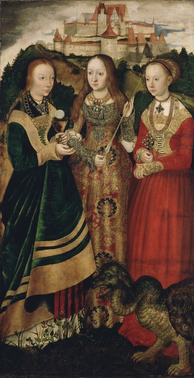 Retábulo com o martírio de Santa Catarina, ala direita: Santa Barbara, Ursula e Margaret de Lucas Cranach the Elder