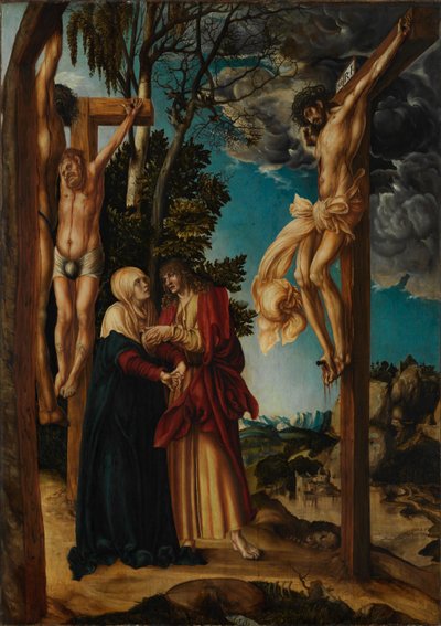Alemão: Klage unter dem Kreuz A Lamentação de Cristo / A Crucificação de Schleißheim de Lucas Cranach the Elder
