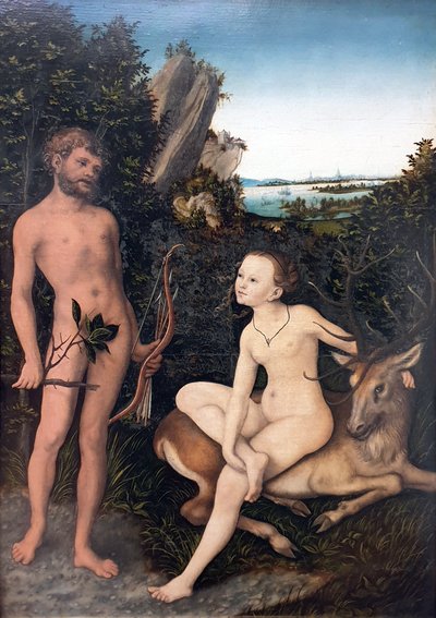 Alemão: Landschaft mit Apoll und Diana Apolo e Diana numa paisagem arborizada de Lucas Cranach the Elder