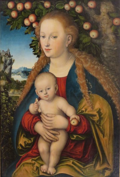 Alemão: Madonna und Kind unter dem Apfelbaum Madonna and Child under the Apple Tree / A Virgem e o Menino debaixo de uma macieira de Lucas Cranach the Elder