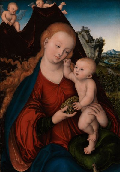 Alemão: Maria mit dem Kind und der Weintraube Madonna and Child with Grapes de Lucas Cranach the Elder