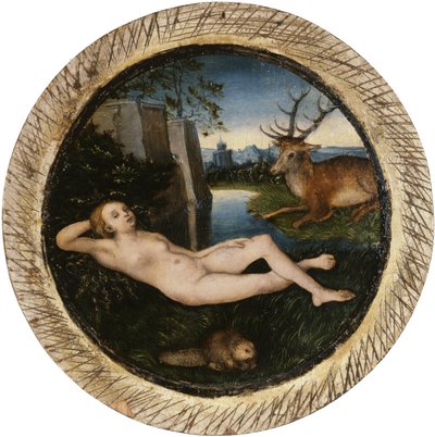 Alemão: Resting spring nymph Reclining nymph de Lucas Cranach the Elder