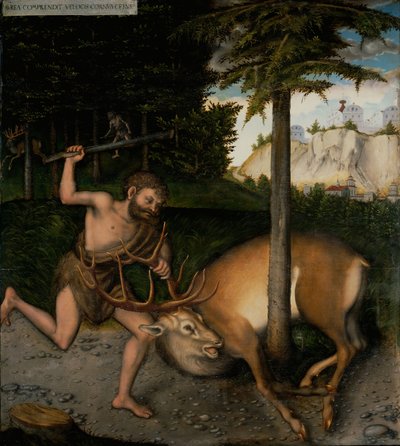 Hércules capturando o traseiro ceryneiano dos trabalhos de Hércules de Lucas Cranach the Elder