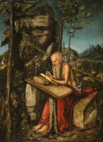 São Jerônimo em uma paisagem rochosa de Lucas Cranach the Elder