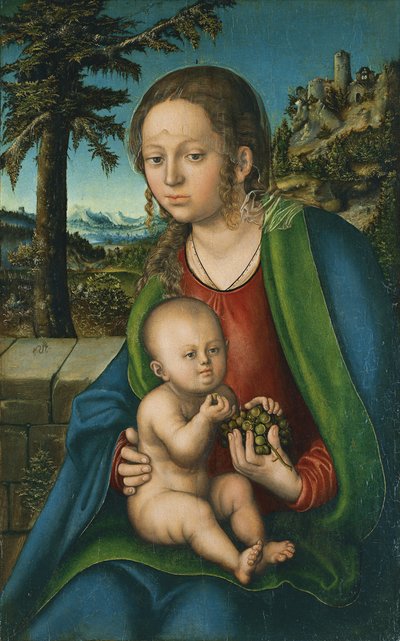 A Virgem com criança com um cacho de uvas, ca 1509-1510 de Lucas Cranach the Elder