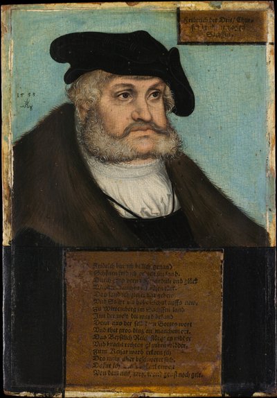 Friedrich III (1463-1525), o Sábio, Eleitor da Saxónia Editar isto no Wikidat de Lucas Cranach the Elder and workshop