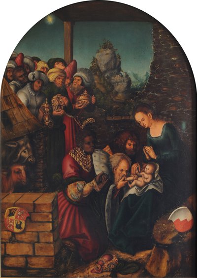 Alemão: Die Anbetung der Heiligen Drei Könige A Adoração dos Reis Magos de Lucas Cranach the Elder and workshop