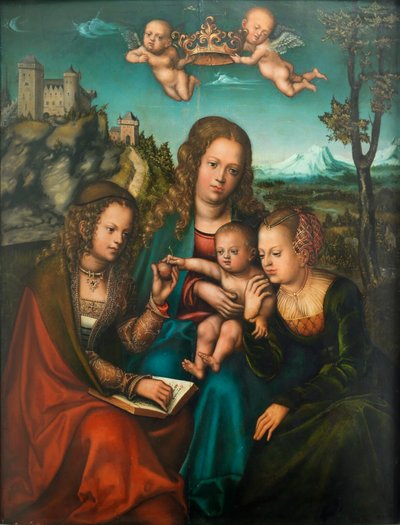 Alemão: Madonna entre duas santas Lei e Graça de Lucas Cranach the Elder and workshop