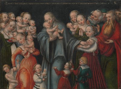 Alemão: Christus segnet die Kinder Cristo abençoa as crianças de Lucas Cranach the Younger and workshop