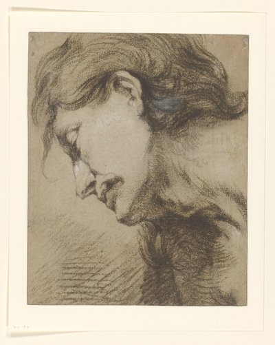 A cabeça do homem com cabelo comprido, olhando para baixo para a esquerda de Lucas Franchoys (attributed to)