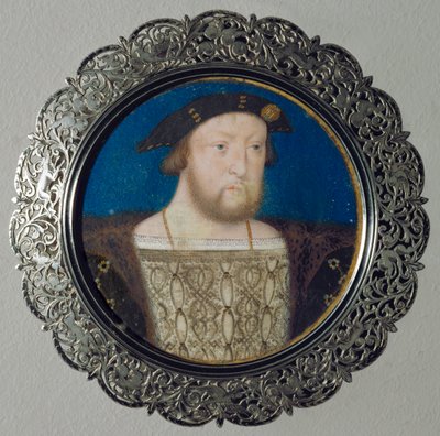 Henrique VIII, Rei de Inglaterra Miniatura sobre pergaminho, ... de Lucas Horenbout or Hornebault