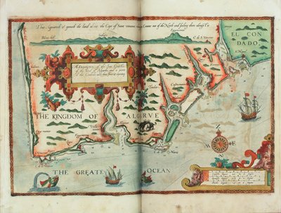 Descripção das costas do mar, da terra do Algarbe, e de uma parte do Condado com a sua borda  abertura, c.1588 (desenho) de Lucas Janszoon Waghenaer