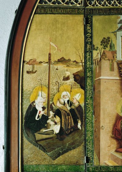 Viagem de São Lázaro e dos santos Madalena e Maria ... (têmpera sobre pergaminho) de Lucas Moser