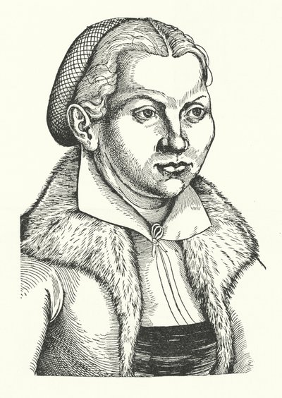 Katharina von Bora, esposa do reformador protestante alemão Martin Luther (gravura) de Lucas the Elder (after) Cranach