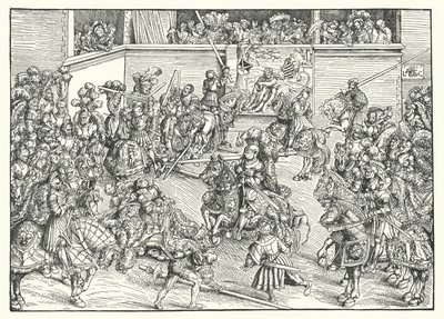 O Torneio com a Tapeçaria de Sansão e o Leão (gravura) de Lucas the Elder (after) Cranach