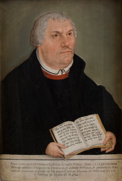 Retrato de Martinho Lutero (1483-1586) (óleo sobre painel) de Lucas the Elder (workshop of) Cranach