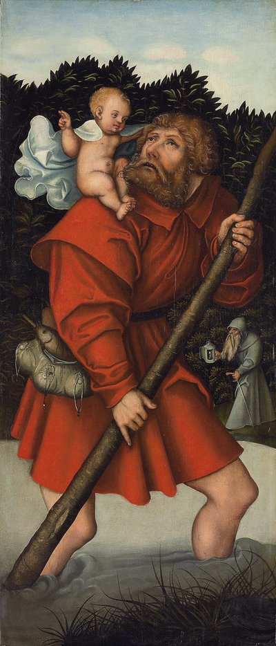 São Cristóvão carregando o Menino Jesus; e O Arcanjo Miguel segurando a Balança da Justiça (óleo no painel) de Lucas the Elder (workshop of) Cranach
