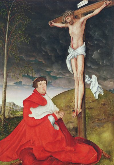 Albert, Cardeal Elector de Mainz ao pé da Cruz (óleo sobre painel) de Lucas the Elder Cranach
