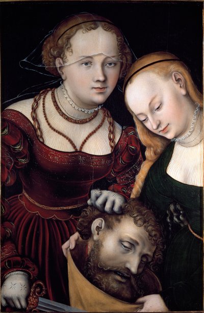 Judith com uma empregada e chefe da Holoferne Painting by Lucas Cranach the Elder (1472-1553) 1530 Sun. 77x52,5 cm Viena, Kunsthistorisches Museum - Judith com a cabeça de Holoferne e uma criada. Óleo sobre madeira 77 x 52,5 cm de Lucas the Elder Cranach