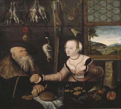 Le couple mal assorti - The Ill-matched Couple, de Cranach, Lucas, the Elder (1472-1553). Óleo sobre madeira de Lucas the Elder Cranach