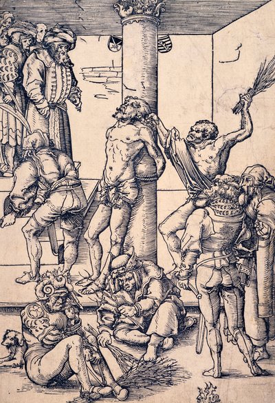 Paixão de Cristo: a flagelação, de Lucas Cranach, o Ancião (1472-1553), xilogravura de Lucas the Elder Cranach
