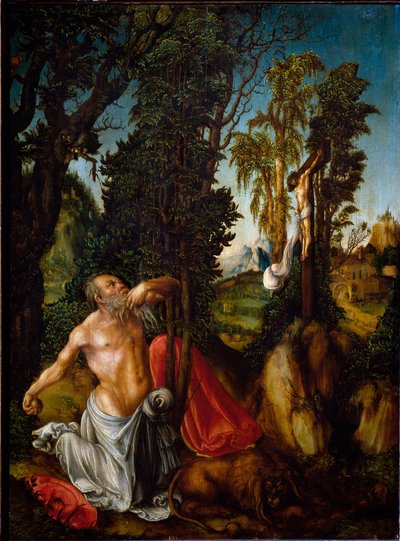 São Jerônimo em Penitência Pintura de Lucas Cranach, o Ancião (1472-1553) 1502 Sol. 55,5x41,5 cm Viena, Museu Kunsthistorisches de Lucas the Elder Cranach
