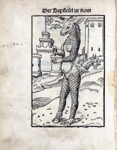 The Bapstesel zu Rom (The Papal Asse ou O Papa Asse de Roma), por Cranach, Lucas, o Ancião (1472-1553). Lenhador de Lucas the Elder Cranach
