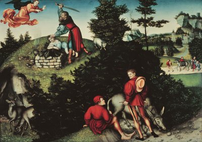 O Sacrifício de Isaac (óleo no painel) de Lucas the Elder Cranach