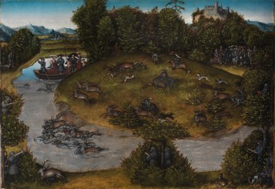 A caça ao cervo do eleitor Frederico, o Sábio, c.1530 (óleo no painel) de Lucas the Elder Cranach