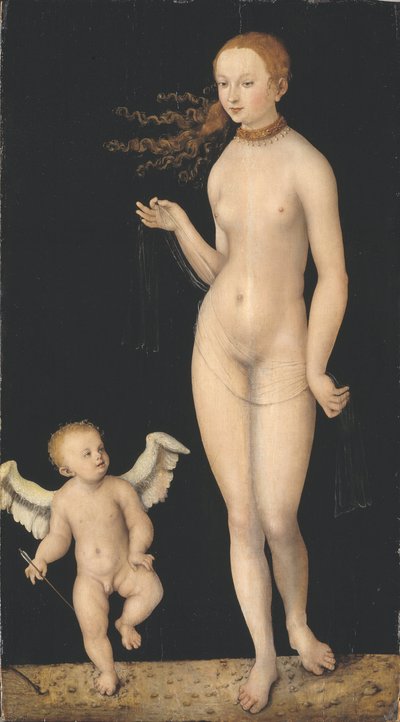 Venus et Cupidon - Venus and Cupid, de Cranach, Lucas, o Ancião (1472-1553). Óleo sobre madeira. Dimensão : 90x49,5 cm. Nationalmuseum Estocolmo de Lucas the Elder Cranach