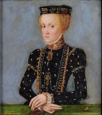 Retrato de Anna Jagiellon (1523-1596), Rainha da Polónia, c.1565 (óleo sobre placa de estanho) de Lucas the Younger Cranach