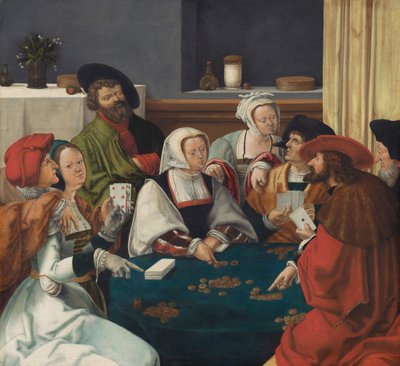 Os jogadores de cartas, provavelmente c.1550-99 (óleo sobre tela) de Lucas van (after) Leyden