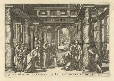 Cristo e a adúltera
Memorabilivm Novi Testamenti in templo gestorvm icones tredecim elegantissimi ac ornatissimi (título da série) de Lucas van Doetechum