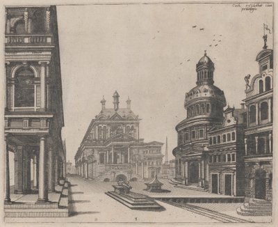 Canto de um Palácio com Colunata e Edifício Circular de Lucas van Doetechum and Johannes