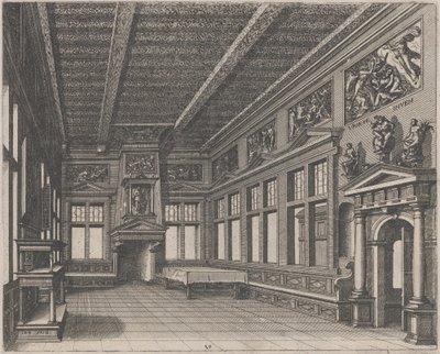 Interior com Buffet, Chaminé e Pinturas Religiosas de Lucas van Doetechum and Johannes