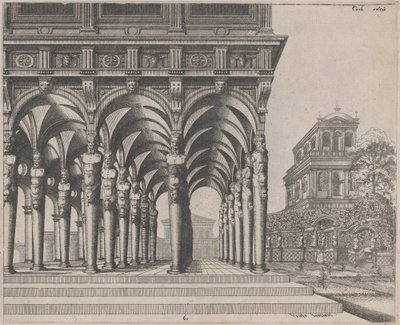 Loggia com termos de sátiro e um jardim de Lucas van Doetechum and Johannes
