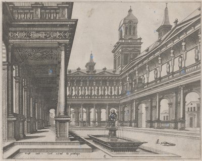 Pátio do Palácio com Fonte em Bacia Retangular de Lucas van Doetechum and Johannes