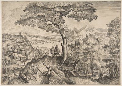 Soldados em Repouso Milites Requiescentes das Grandes Paisagens, ca. 1555-56 de Lucas van Doetecum