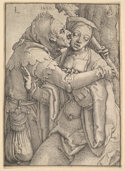 Um tolo e uma mulher, 1520. de Lucas van Leyden