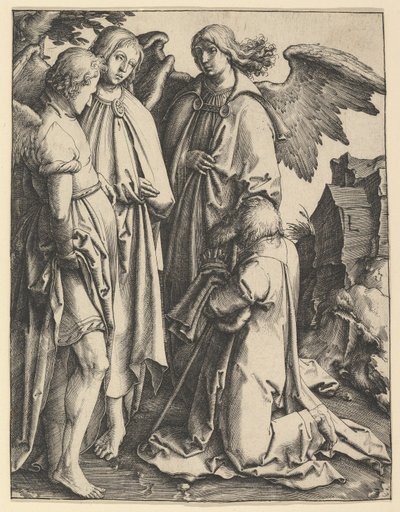 Abraão e três anjos, ca. 1513 de Lucas van Leyden