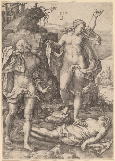 Adão e Eva lamentando a morte de Abel de Lucas van Leyden