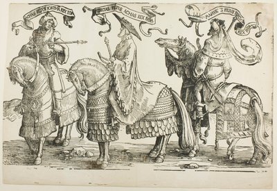 Acaz, Ezequias, Manasses, prato quatro, de Os Doze Reis de Israel de Lucas van Leyden