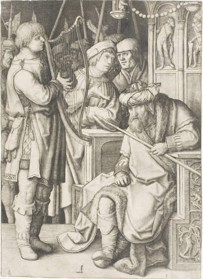 Davi tocando harpa diante de Saul de Lucas van Leyden