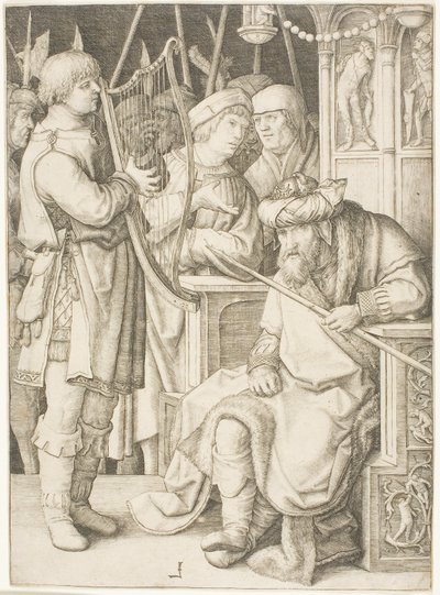 Davi tocando harpa diante de Saul de Lucas van Leyden