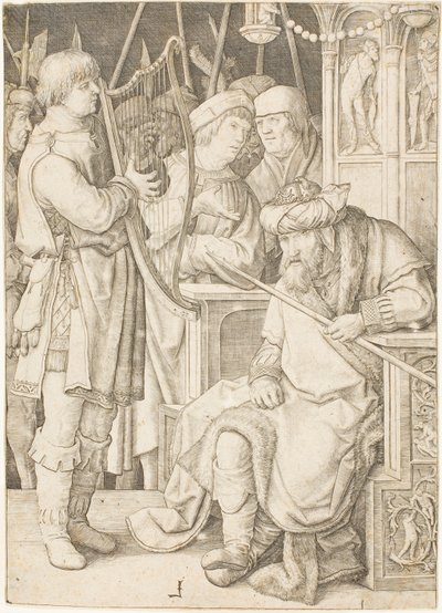 Davi tocando harpa diante de Saul de Lucas van Leyden